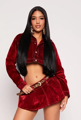 Womens Almost Famous Velvet Flocked Denim Jacket, Red, Size XL