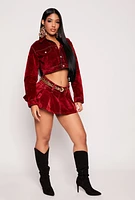 Womens Almost Famous Velvet Flocked Denim Jacket, Red, Size XL