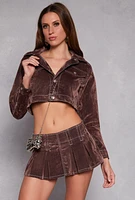 Womens Almost Famous Velvet Flocked Denim Jacket,