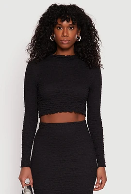 Womens Almost Famous Textured Knit Crop Top, Black, Size L