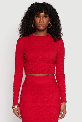 Womens Almost Famous Textured Knit Crop Top, Red, Size S