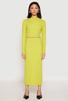Womens Almost Famous Textured Knit Back Slit Skirt, Green, Size L