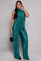 Womens Almost Famous Plisse Wide Leg Pants, Green, Size S