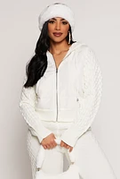 Womens Almost Famous Cable Knit Hooded Sweater, White, Size M