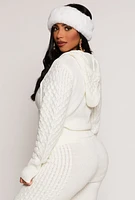 Womens Almost Famous Cable Knit Hooded Sweater, White, Size M