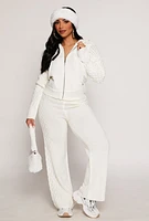 Womens Almost Famous Side Cable Knit Pants, White, Size L