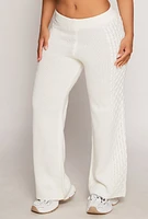 Womens Almost Famous Side Cable Knit Pants, White, Size L