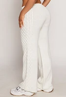 Womens Almost Famous Side Cable Knit Pants, White, Size L
