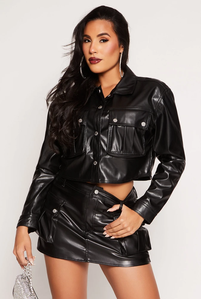 Womens Almost Famous Faux Leather Cropped Jacket, Black, Size S