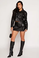 Womens Almost Famous Faux Leather Cropped Jacket, Black, Size S