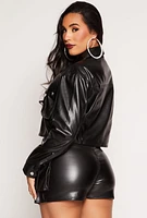 Womens Almost Famous Faux Leather Cropped Jacket, Black, Size S