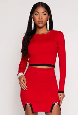 Womens Almost Famous Contrast Trim Cropped Sweater, Red, Size XL