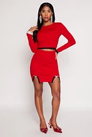Womens Almost Famous Contrast Trim Cropped Sweater, Red, Size XL