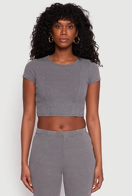 Womens Almost Famous Ribbed Knit Crop Top, Grey, Size M