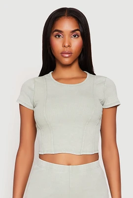 Womens Almost Famous Ribbed Knit Crop Top, Green, Size XL