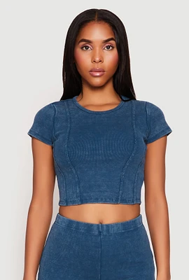 Womens Almost Famous Ribbed Knit Crop Top, Blue, Size L