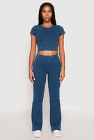 Womens Almost Famous Ribbed Knit Crop Top, Blue, Size L