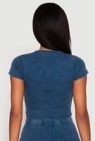 Womens Almost Famous Ribbed Knit Crop Top, Blue, Size L