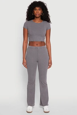 Womens Almost Famous Ribbed Knit Flare Pants, Grey, Size S