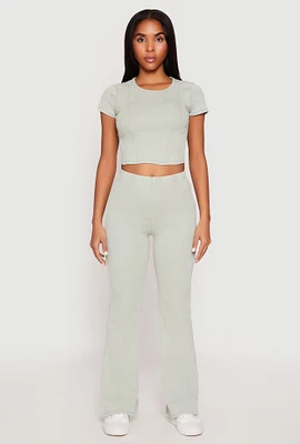 Womens Almost Famous Ribbed Knit Flare Pants, Green, Size L