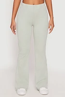 Womens Almost Famous Ribbed Knit Flare Pants, Green, Size L
