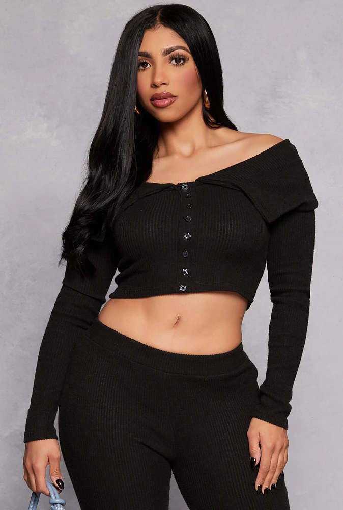 Womens Almost Famous Rib Knit Off the Shoulder Top,