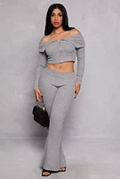 Womens Almost Famous Rib Knit Off the Shoulder Top, Grey,