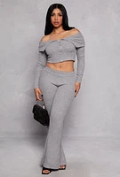 Womens Almost Famous Rib Knit Off the Shoulder Top, Grey, Size M