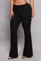 Womens Almost Famous Rib Knit Flared Pants, Black, Size S