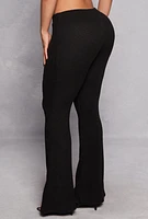 Womens Almost Famous Rib Knit Flared Pants, Black, Size S