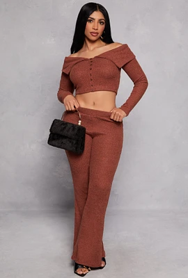 Womens Almost Famous Rib Knit Flared Pants, M