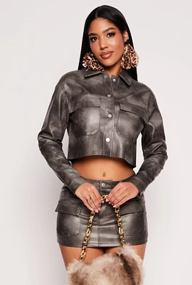 Womens Almost Famous Vintage Faux Leather Cropped Jacket, Grey, Size M