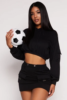Womens Almost Famous Cargo Pocket Cropped Hoodie,