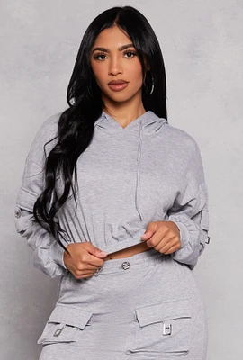 Womens Almost Famous Cargo Pocket Cropped Hoodie, Grey, Size L