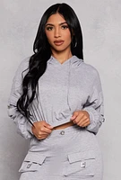 Womens Almost Famous Cargo Pocket Cropped Hoodie, Grey, Size L