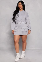 Womens Almost Famous Cargo Pocket Cropped Hoodie, Grey, Size L