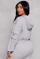 Womens Almost Famous Cargo Pocket Cropped Hoodie, Grey, Size L