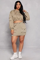 Womens Almost Famous Cargo Pocket Cropped Hoodie, Green, Size L