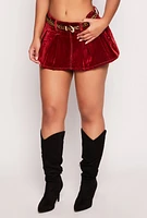 Womens Almost Famous Velvet Flocked Denim Pleated Skort, Red,