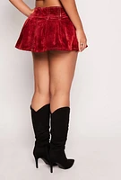 Womens Almost Famous Velvet Flocked Denim Pleated Skort, Red,