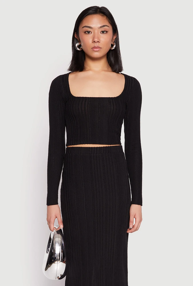 Womens Almost Famous Brushed Knit Crop Top, Black, Size M