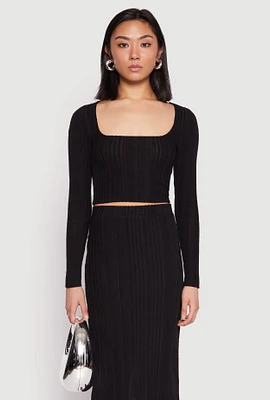 Womens Almost Famous Brushed Knit Crop Top, Black, Size M