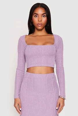 Womens Almost Famous Brushed Knit Crop Top, Purple,