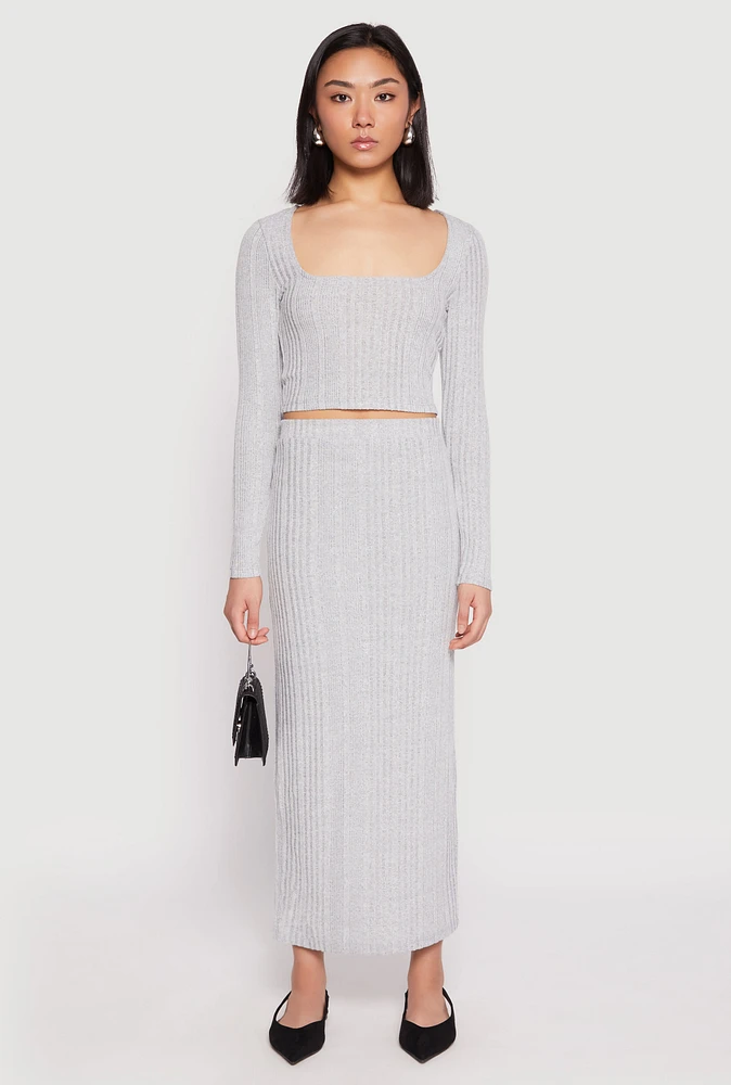 Womens Almost Famous Brushed Knit Maxi Skirt, Grey, Size L
