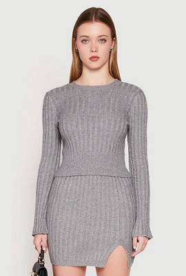 Womens Almost Famous Ribbed Knit Long Sleeve Sweater, Grey, Size L