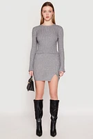 Womens Almost Famous Ribbed Knit Long Sleeve Sweater, Grey,