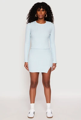 Womens Almost Famous Ribbed Knit Side Slit Skirt, Blue, Size XL