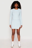 Womens Almost Famous Ribbed Knit Side Slit Skirt, Blue, Size XL
