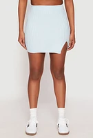 Womens Almost Famous Ribbed Knit Side Slit Skirt, Blue, Size XL