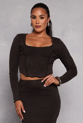 Womens Madden Girl Rib Knit Lettuce Edge Crop Top, Black, Size L